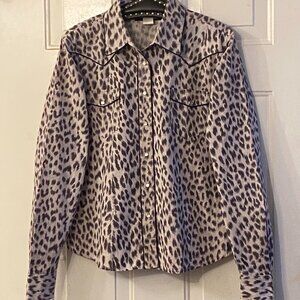 Villarreal Womens Sz L Western Shirt Snap Long Sleeve Gray/Black Animal